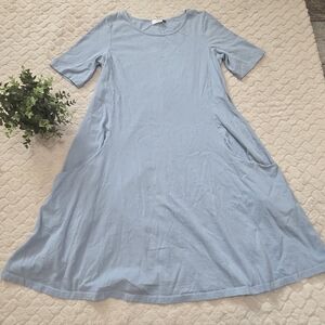 Prairie Cotton Blue Cotton Drop Pocket Swing Lagenlook Dress, Size Medium